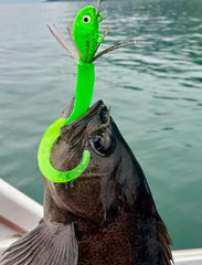 Guppy Jigs with grub tail Mean Green UV 10 oz