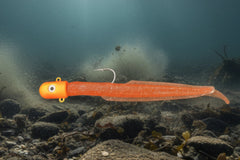 Big Eyed Bullet Jig Eel Orange UV great for halibut, lingcod, deep sea durability