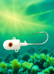 Bullet Jig White Glows Green with big orange eyes