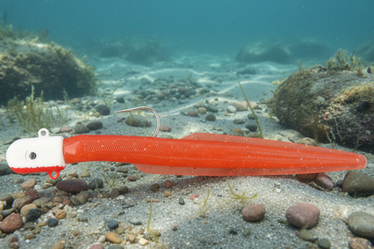 16 OZ Big Eye Bullet Eel Jig Red and White